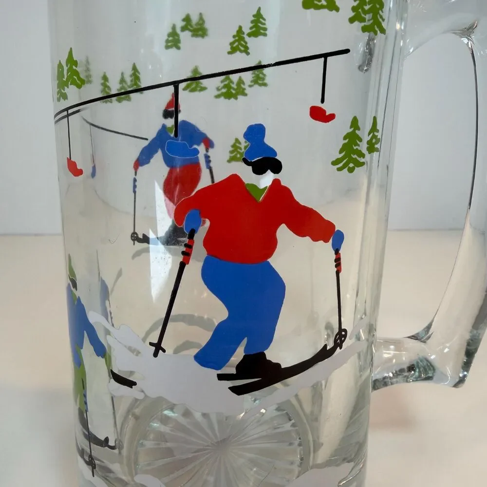 Vintage Ashby Ski Beer Mug Glass Skiers Chairlift Winter Barware